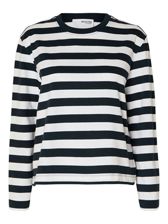 Selected Femme SlfEssential LS Striped Boxy Tee Dark Sapphire